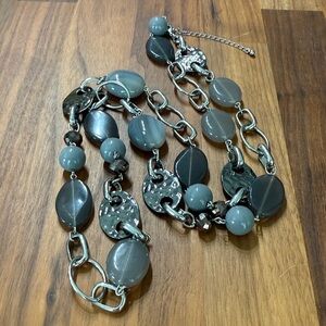 Lia Sophia Silver Tone Gray Black Link Long Necklace Minimalist Classic Neutral